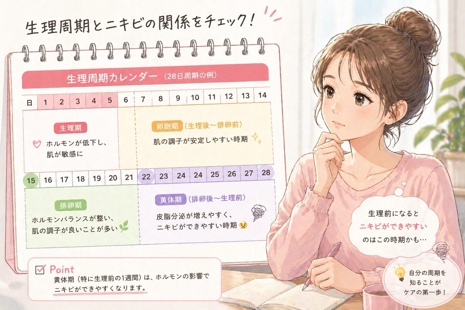 月経周期とニキビのカレンダーイメージ