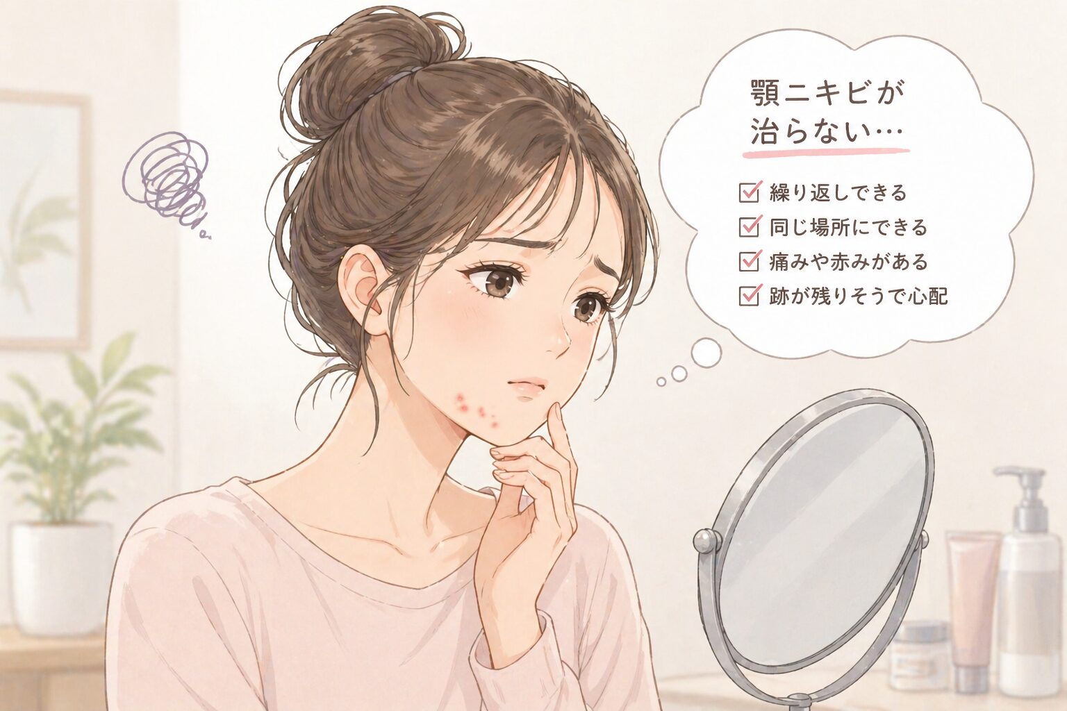 顎ニキビに悩む女性のイメージ
