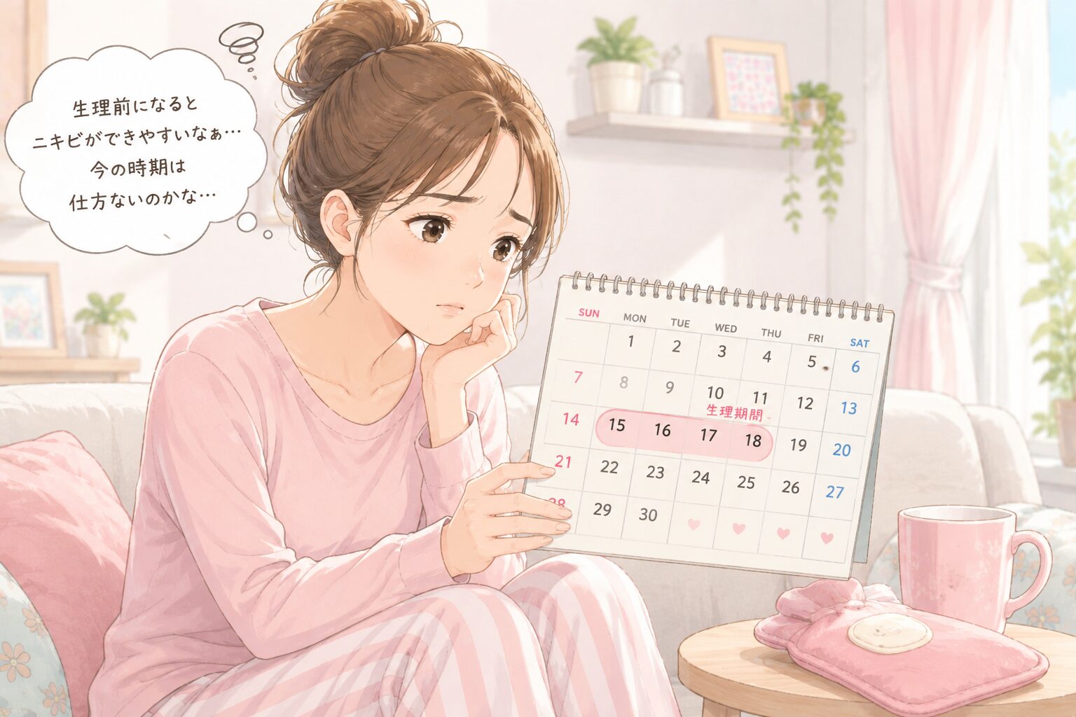 排卵日前後にニキビができやすい理由とケアのイメージ